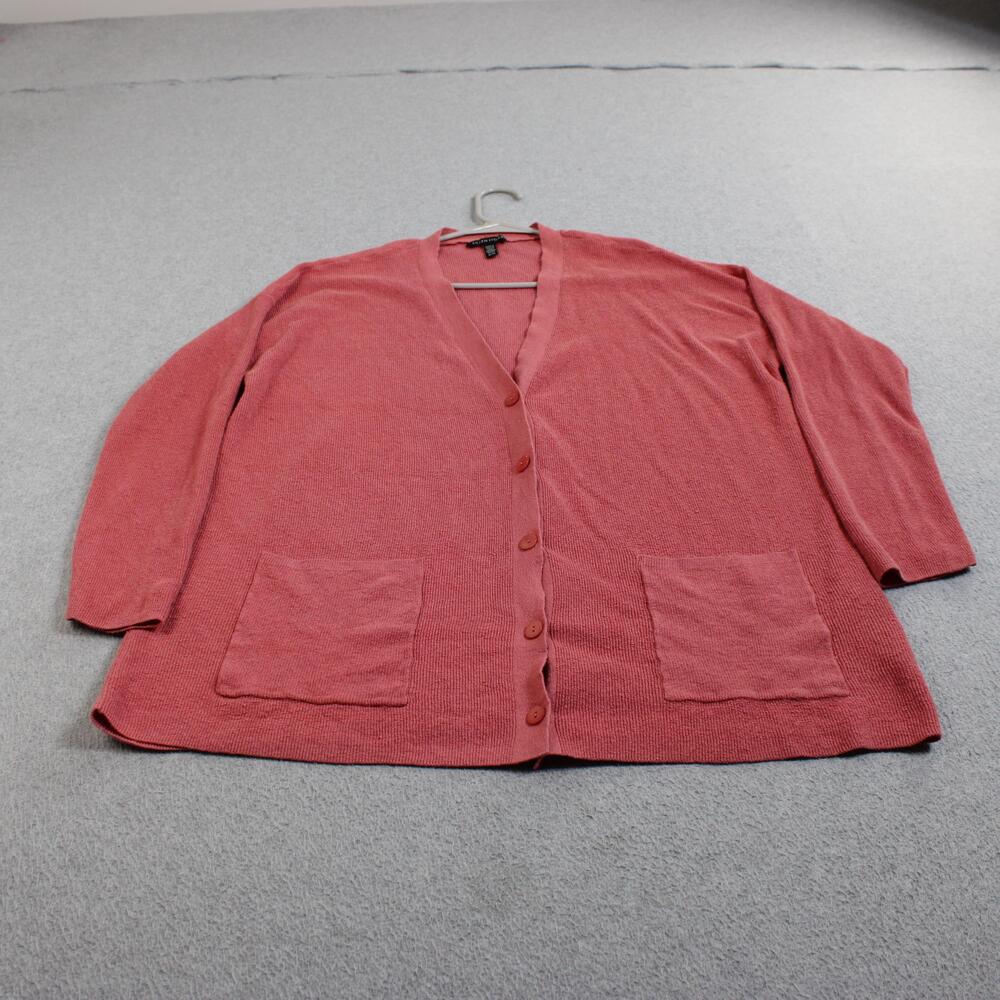 Eileen Fisher Cardigan Sweater Women XL Pink Organic Linen Pockets Lightweight